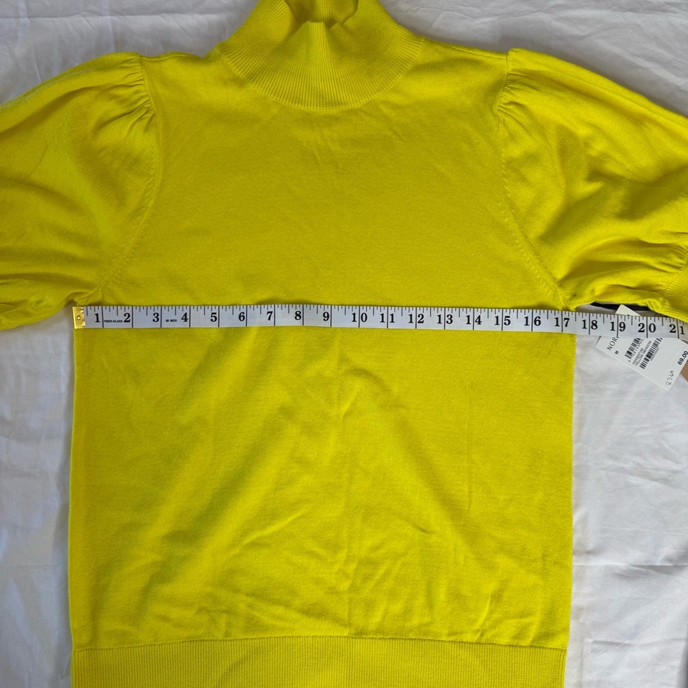Halogen Yellow Meadow Mock Neck Puff Sleeve Short Sleeve Sweater M NWT - Picture 5 of 9